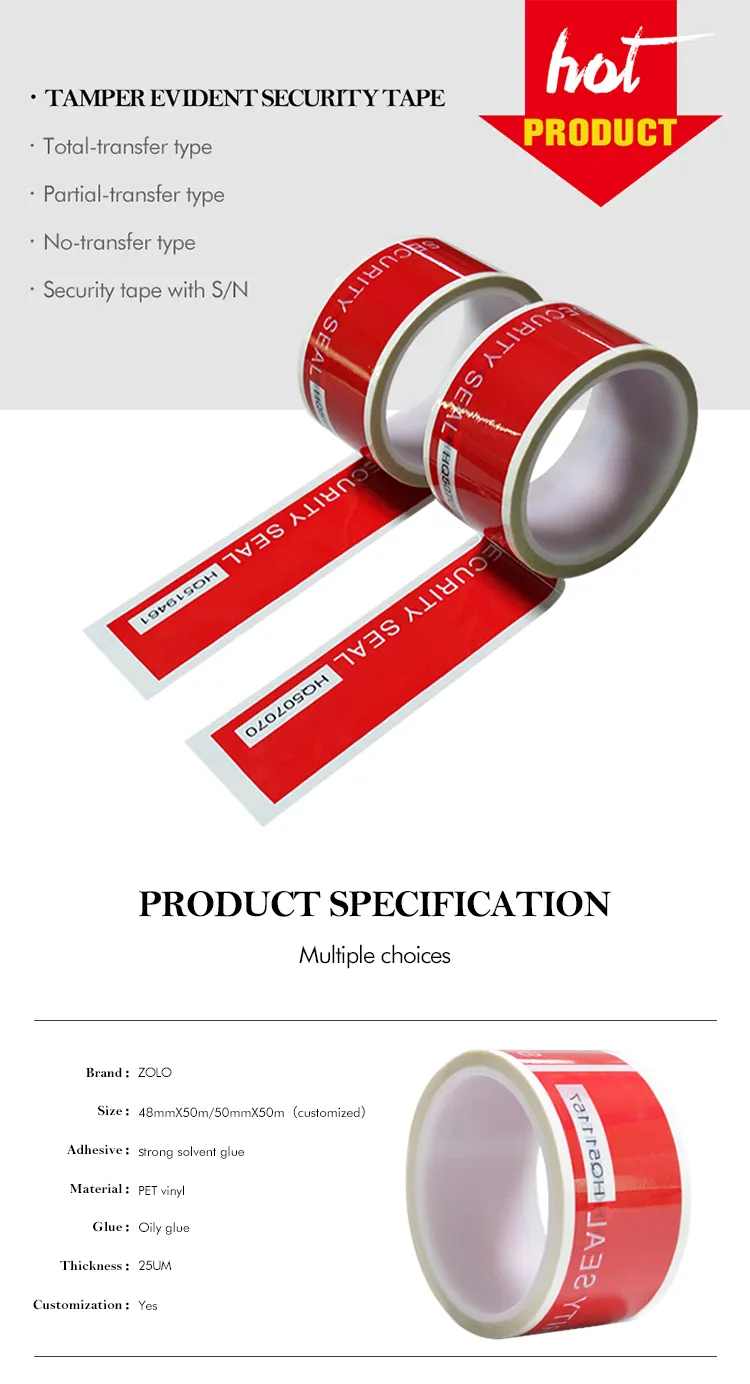 tamper tape image, it contain total-transfer type, partial-transfer type, non-transfer type and Security tape with S/N, or customization!