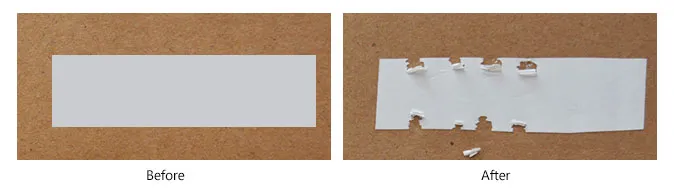 fragile sticker before peeling off and fragile paper after peeling off..